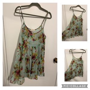 Haute Society sea foam green sheer and floral slip dress or cover up, size S